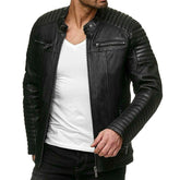 Black Café Racer Retro Slim fit Biker Quilted Motorcycle Distressed Leather Jacket